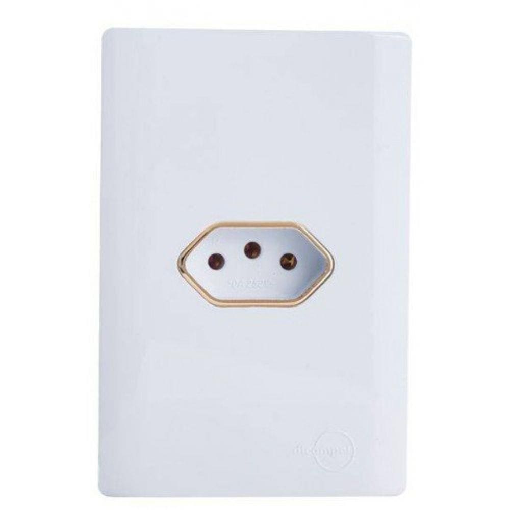 Cj Tomada 10A Horizontal Com Suporte 4X2 - Dicompel Novara Branco Gold - Dnv1200/29Brgd