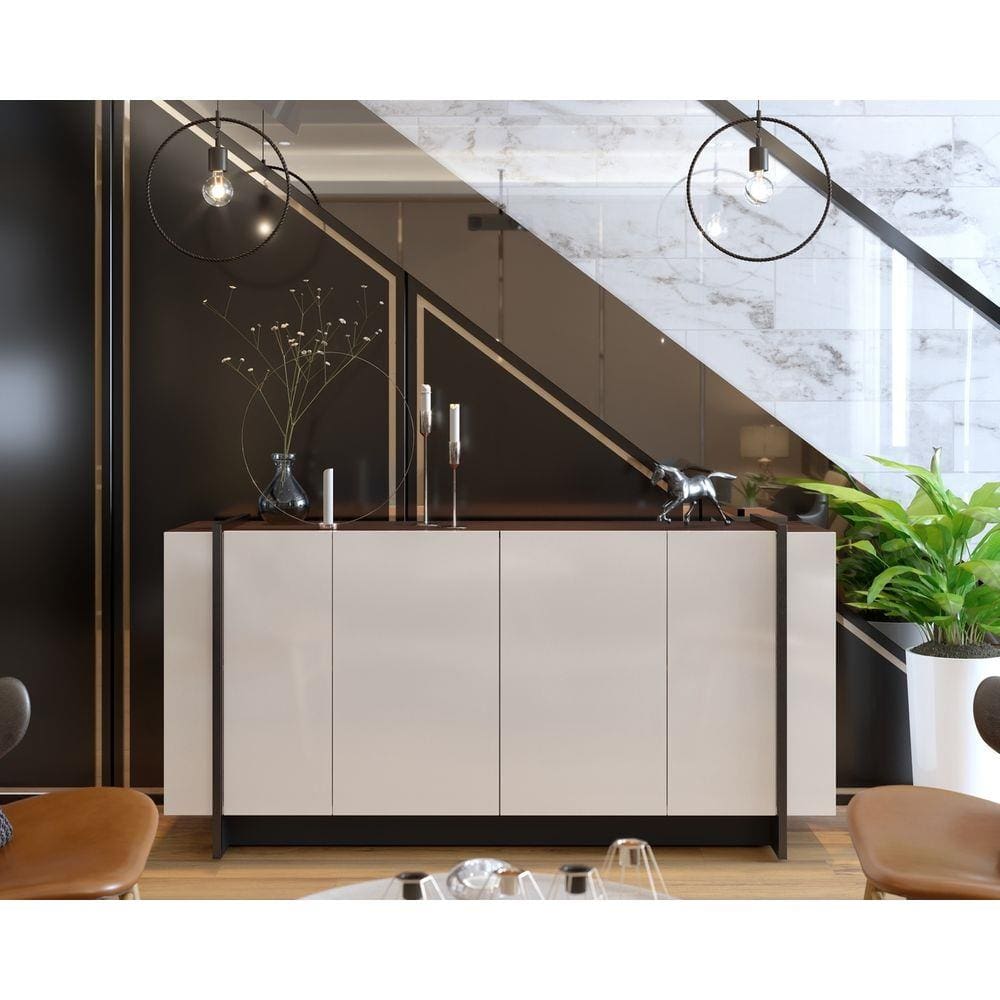 Buffet 4 Portas Copacabana Off White / Nogueira / Preto Fosco - Colibri