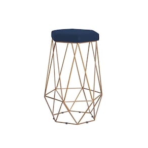 Banqueta Rubel Base Gold Veludo Azul Gran Belo