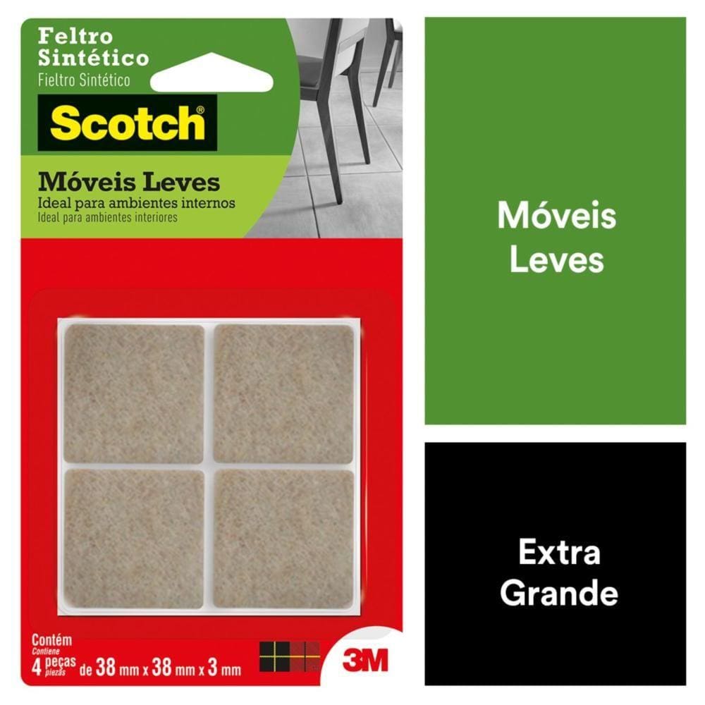 Feltro Sintético para Móveis Leves 3M Scotch Quadrado Marrom Grande - 4 unidades