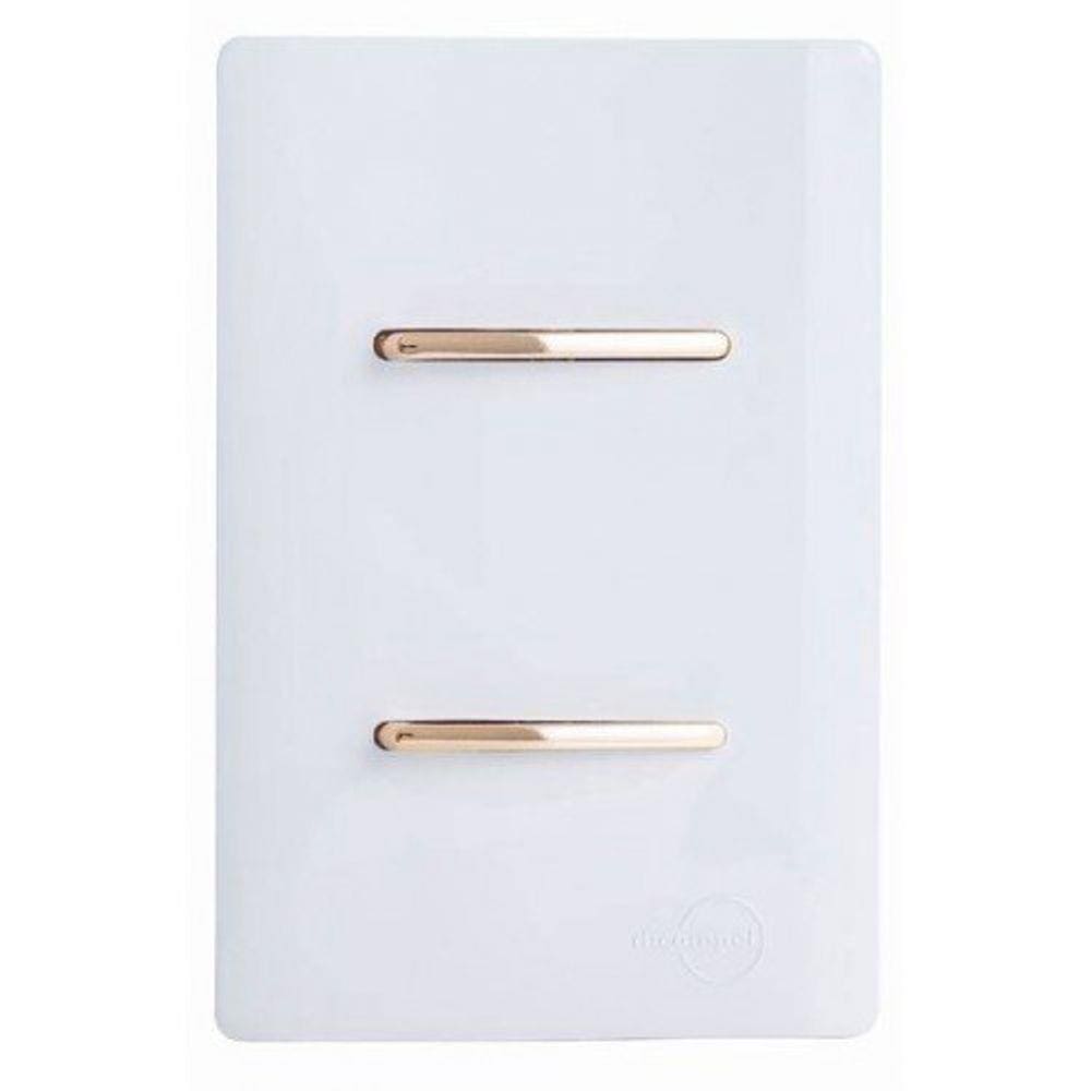 Cj Interruptor Duplo Simples Com Suporte 4X2 - Dicompel Novara Branco Gold - Dnv1200/5Brgd