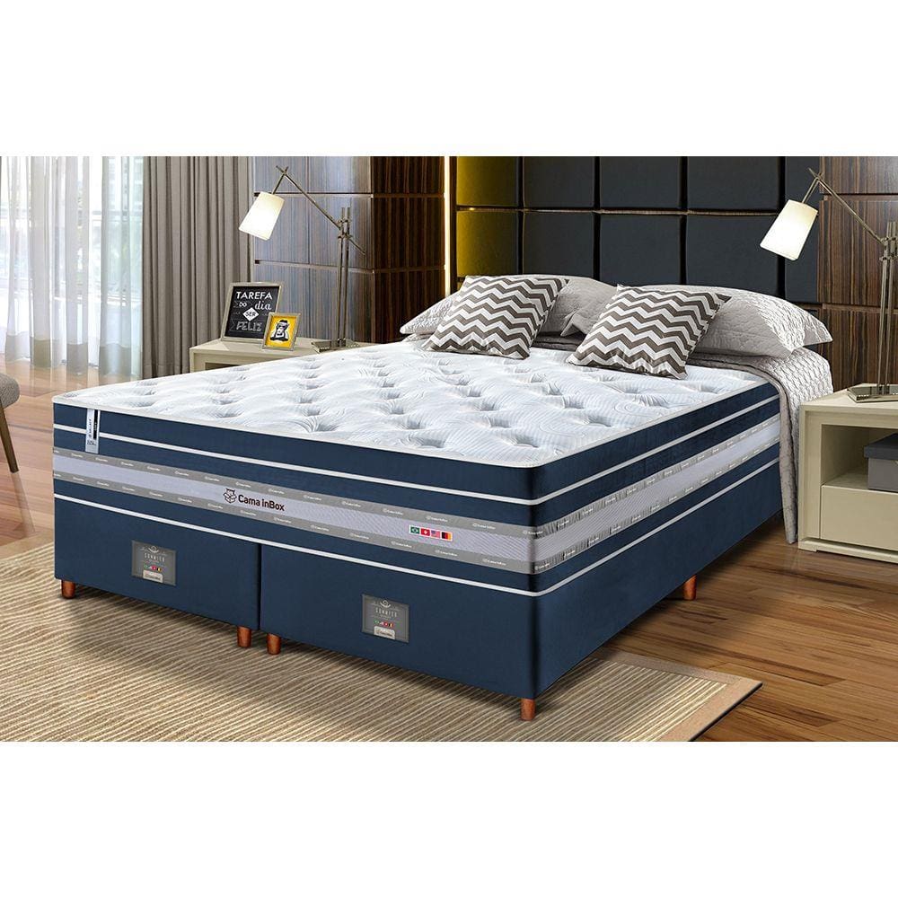 Conjunto Cama Box Queen de Molas Ensacadas Cama inBox Select Euro Soft 158x198x71 Azul