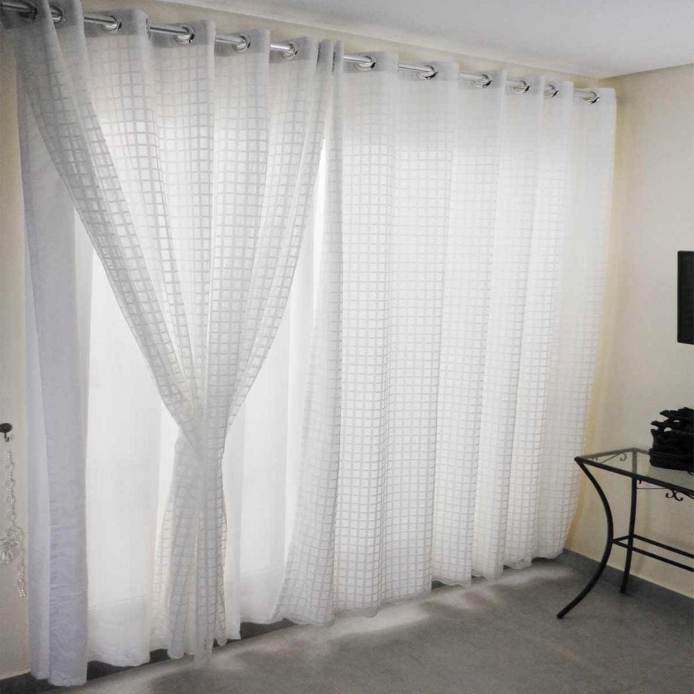 Cortina Duplex 4.20m x 2.50m Vintage / Xadrez Branco Bella Janela