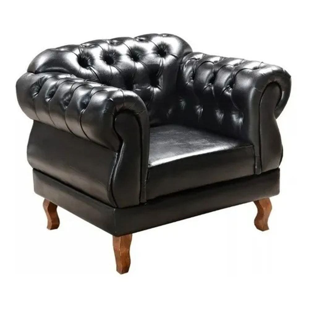 Poltrona Chesterfield Elisabeth Capitonê Courino Preto