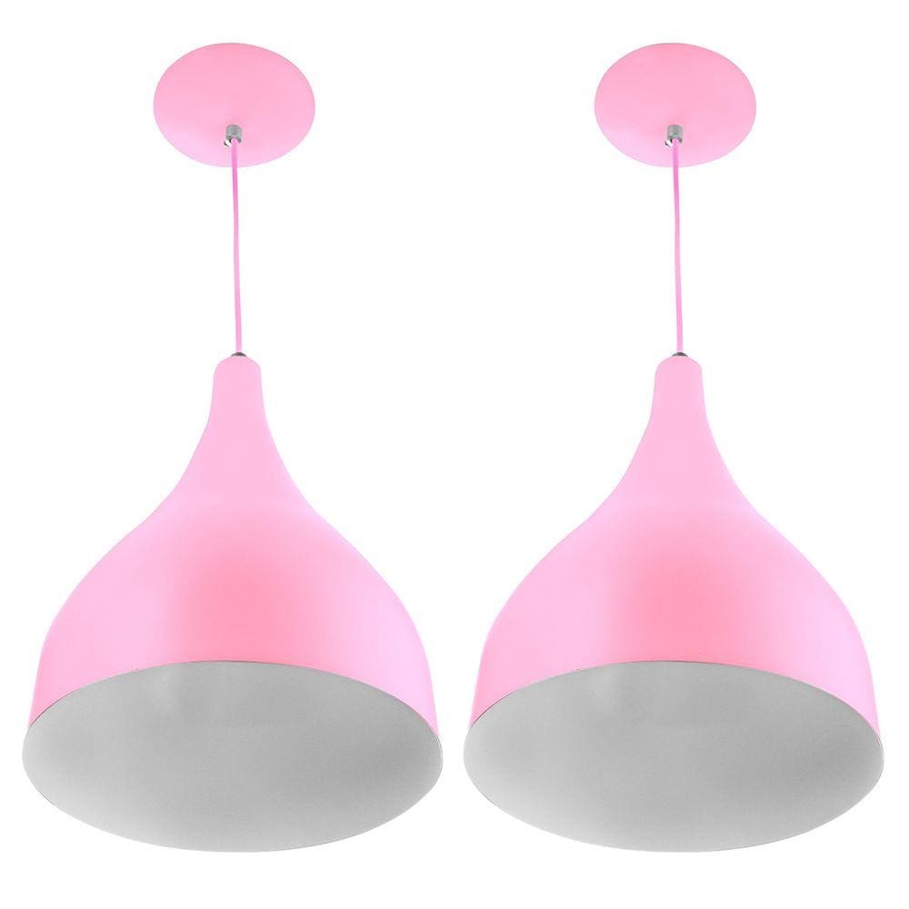 Kit 2 Pendentes Gota Média Alumínio 30cm Rosa Bebê