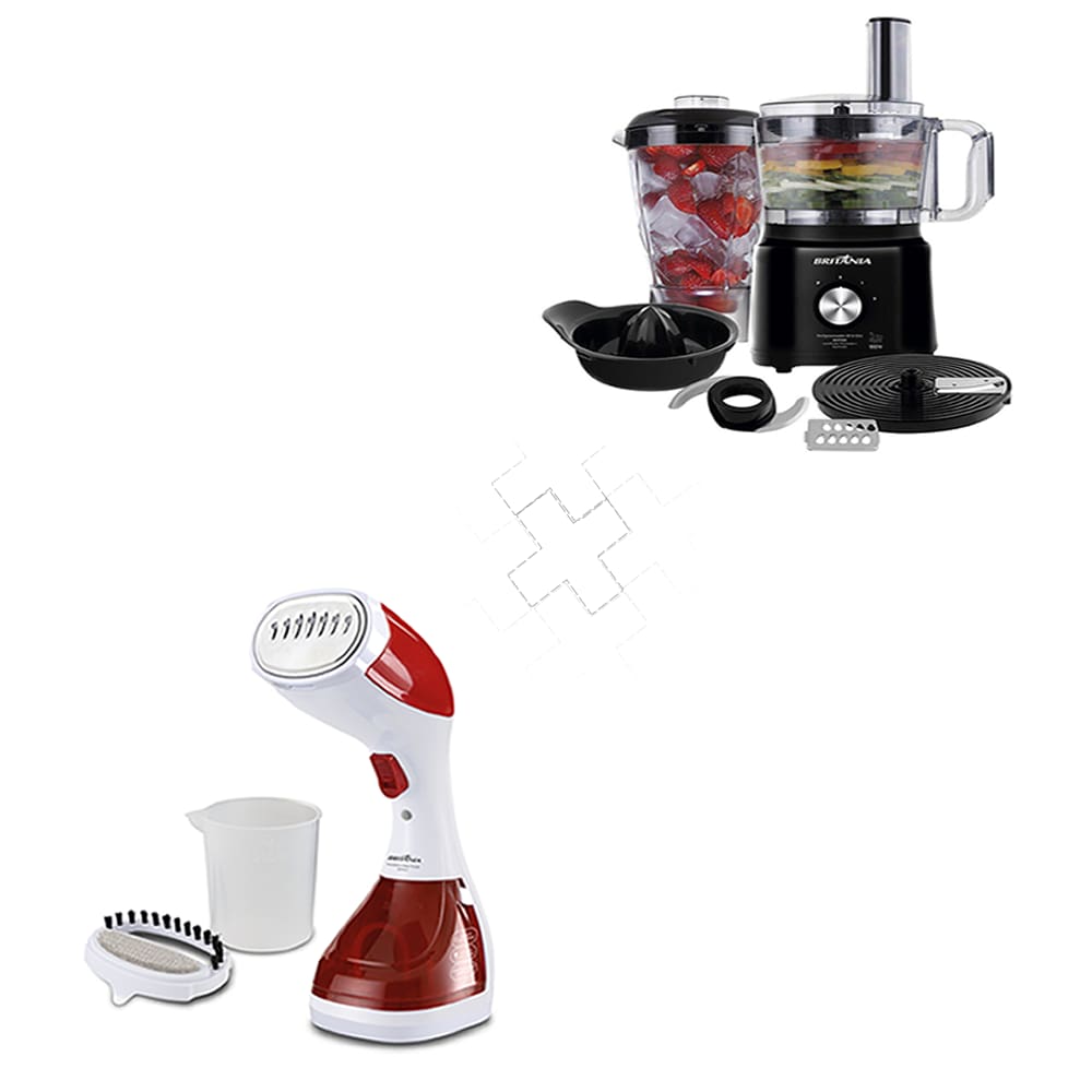 Passadeira a Vapor Portátil Britânia Vaporizador BVP02V + Multiprocessador Britânia BMP900BP - 110V