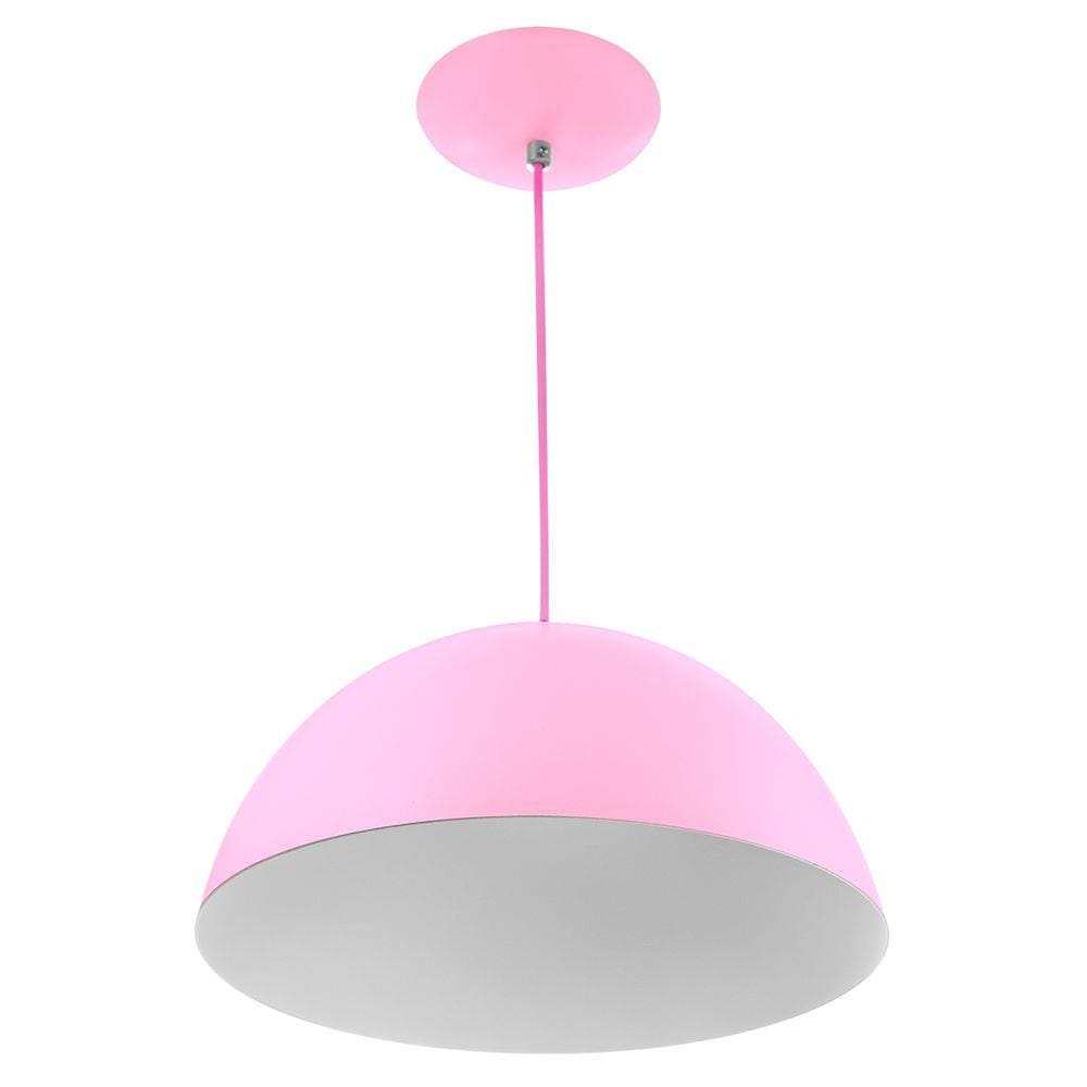 Lustre Pendente Meia Lua 30cm De Alumínio Rosa Bebê