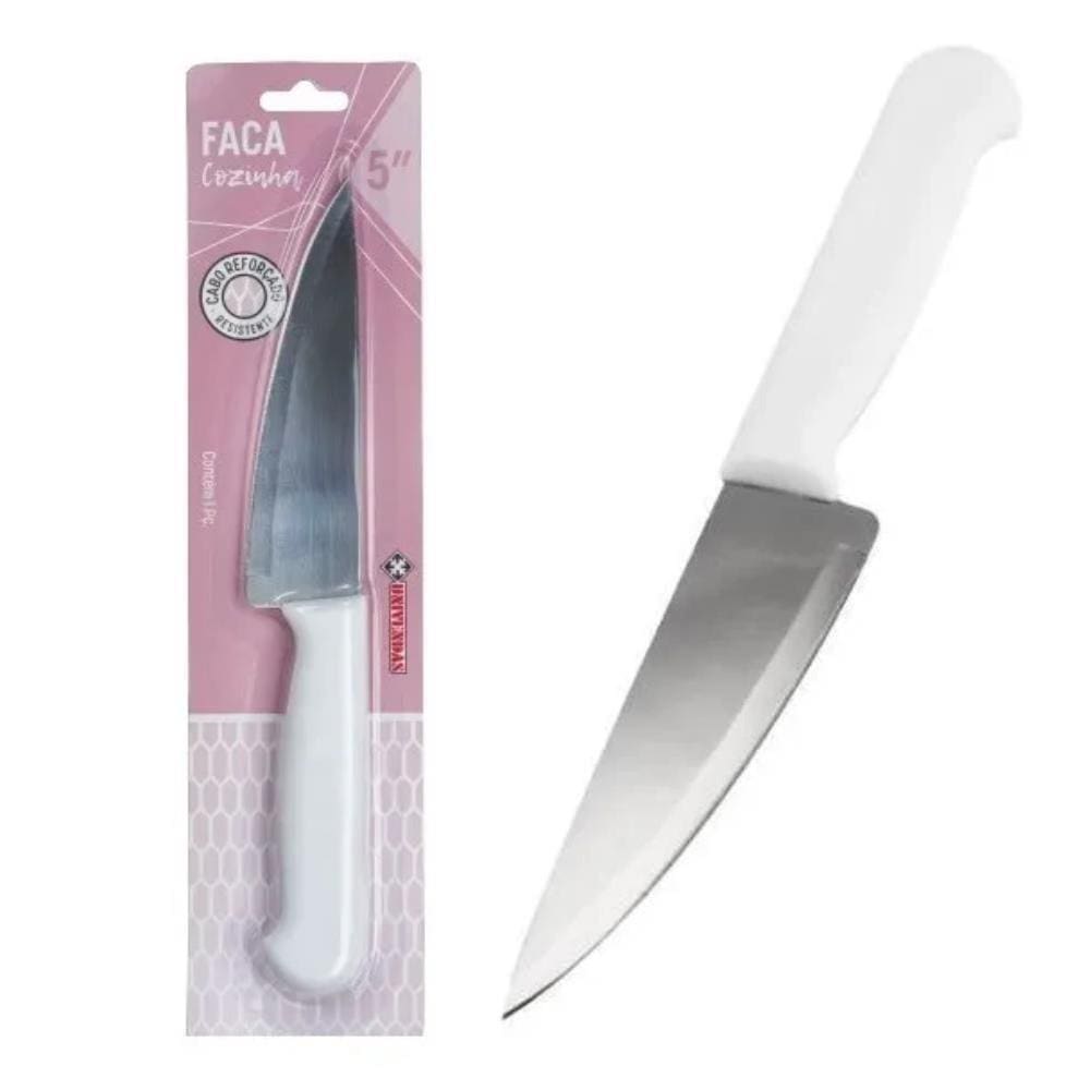 Faca Inox 5¨ Cabo Branco Profissional Cozinha Chef Churrasco