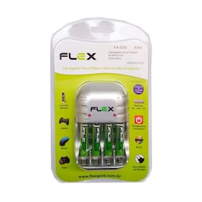 Carregador Flex com 4 Pilhas AAA 1100 mAh Recarregáveis Desligamento Automático e Led FX-C03