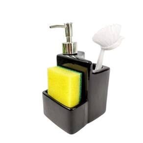 Dispenser Preto Para Cozinha Cerâmica 20X10X12Cm Com Escova