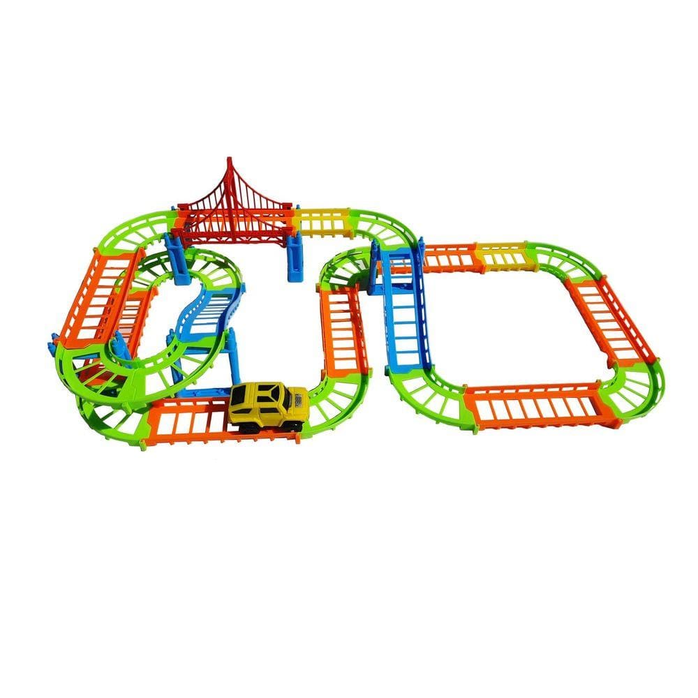 Brinquedo Infantil Pista Colorida Com Ponte Estaiada 95 Pçs