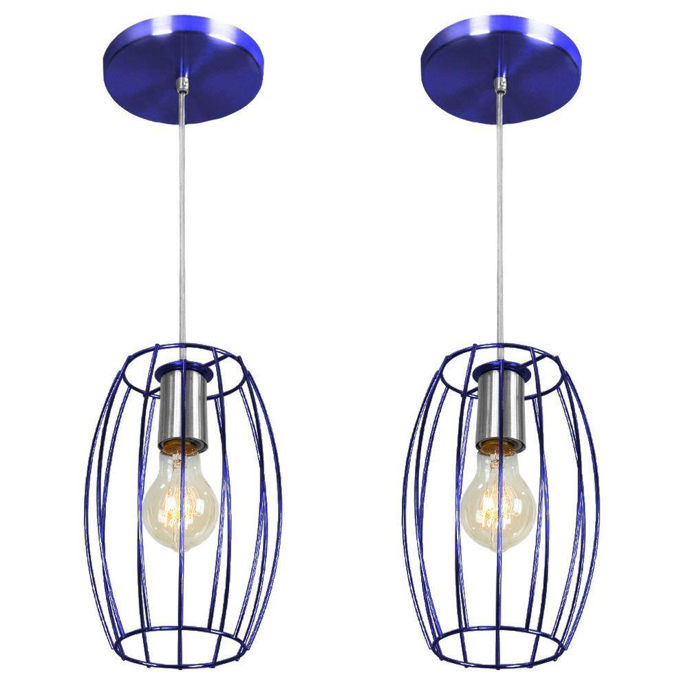 Kit 2 Pendentes Pequim Aramado Azul Metalico