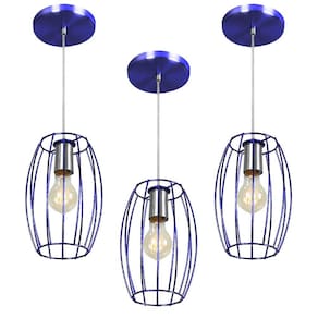 Kit 3 Pendentes Pequim Aramado Azul Metalico