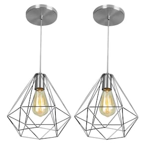 Kit 2 Pendentes Diamante Aramado Grande Cromado