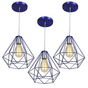 Kit 3 Pendentes Diamante Aramado Grande Azul Metalico