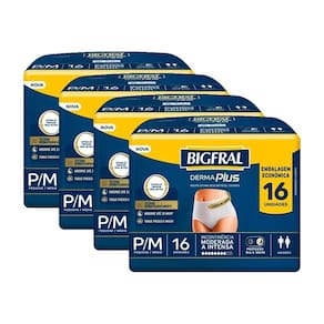 Fralda Descartável Geriátrica Adulto Bigfral, Roupa Intima, Pequena/Média - 4 Pacotes com 16 Tiras