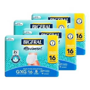 Fralda Descartável Geriátrica Adulto Bigfral, Roupa Intima, Moviment, Grande/ Extra Grande - 4 Pacotes com 16 Tiras