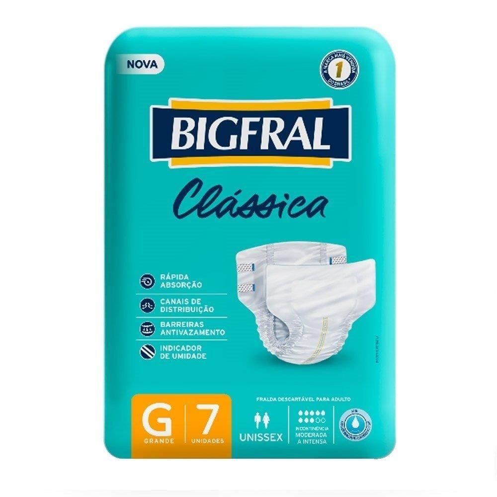 Fralda Descartável Geriátrica Adulto Bigfral, Clássica Grande - 8 Pacotes com 7 Tiras