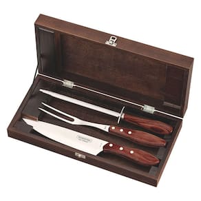 Kit para Churrasco Tramontina em Aço Inox Cabo Vermelho Polywood com Estojo de Madeira 4 Peças Tramontina