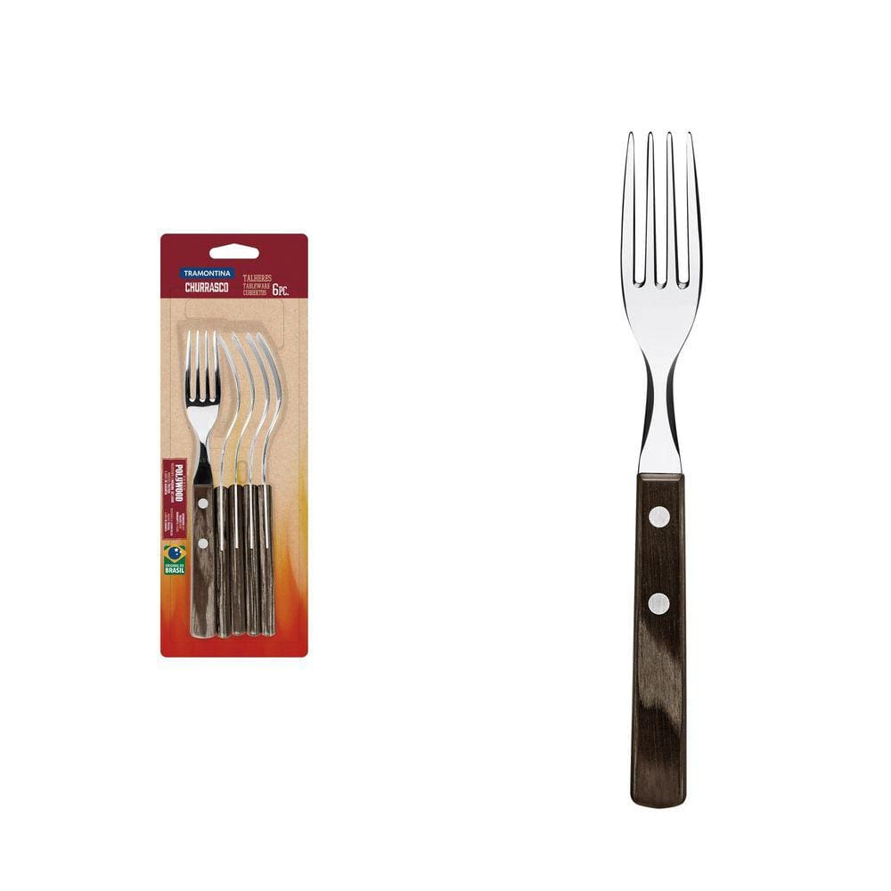 Conjunto de Garfos para Churrasco Tramontina em Aço Inox com Cabo Castanho Polywood 6 Peças Tramontina