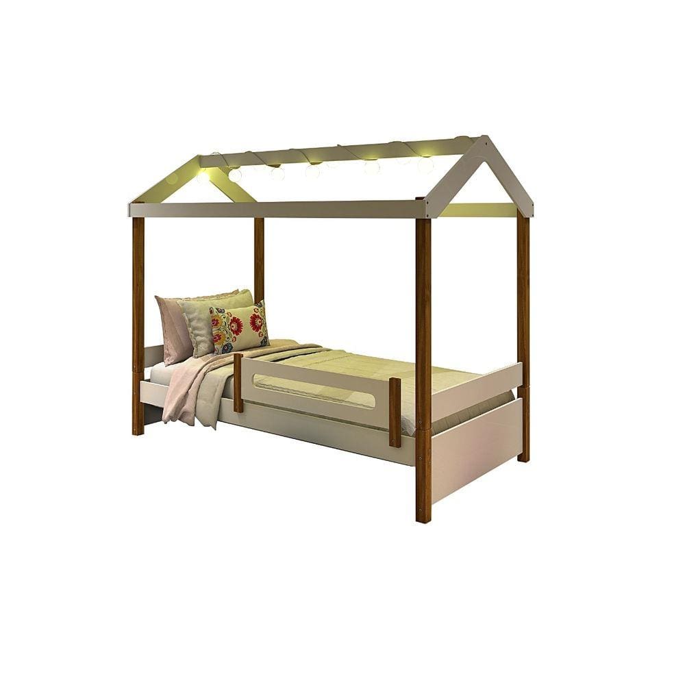 Cama Casa Eliz Branco/Mel com Cordão de Luzes LED