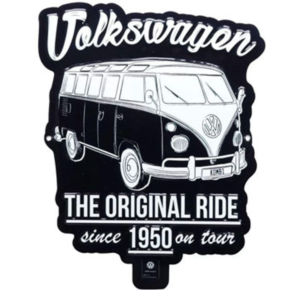 Placa Decorativa de Alumínio Volkswagen Kombi Corujinha - Preta