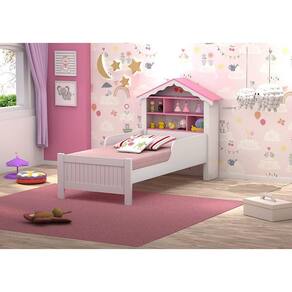 Cama Casinha de Boneca com nichos e prateleira Rosa - Vitamov