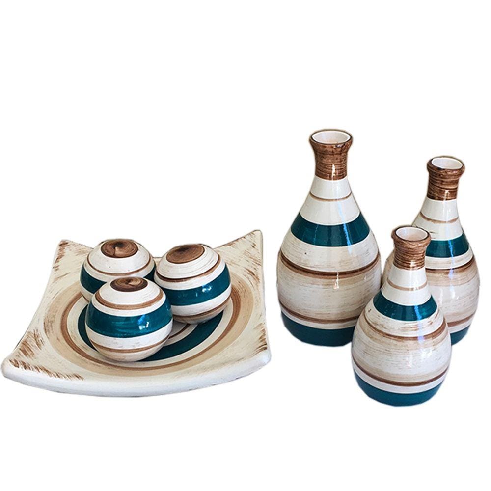 Conjunto Centro Mesa Decorativo Enfeite Sala Ceramica