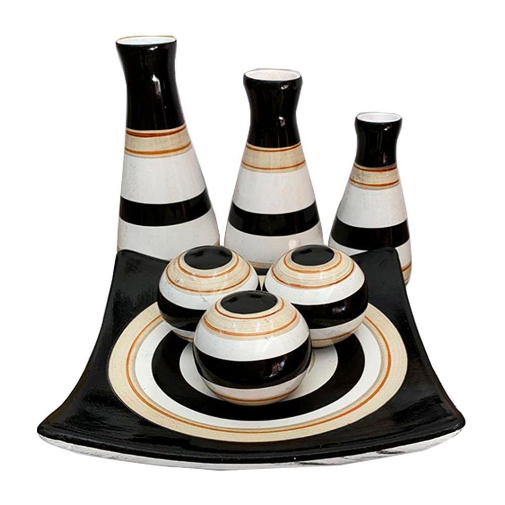 Conjunto Centro Mesa Decorativo Enfeite Sala Ceramica