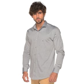 Camisa Social Manga Longa Slim Algodão Trabalhado Moderna