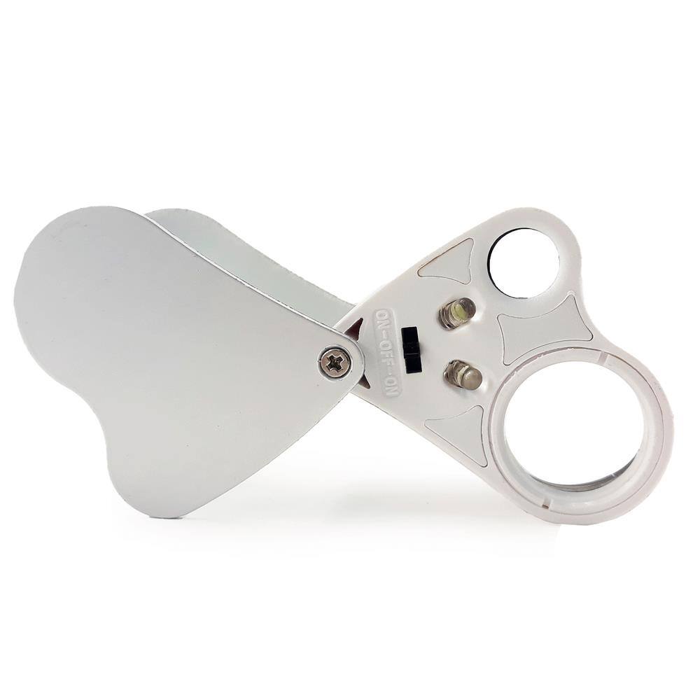 Lupa De Bolso Lente Dupla Ampliação 30x22mm e 60x12mm Com Luz Led