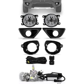 Kit Farol de Milha Renault Oroch + Moldura e Base Para Fixação - Botão Painel + Kit Lâmpada Super LED 6000K