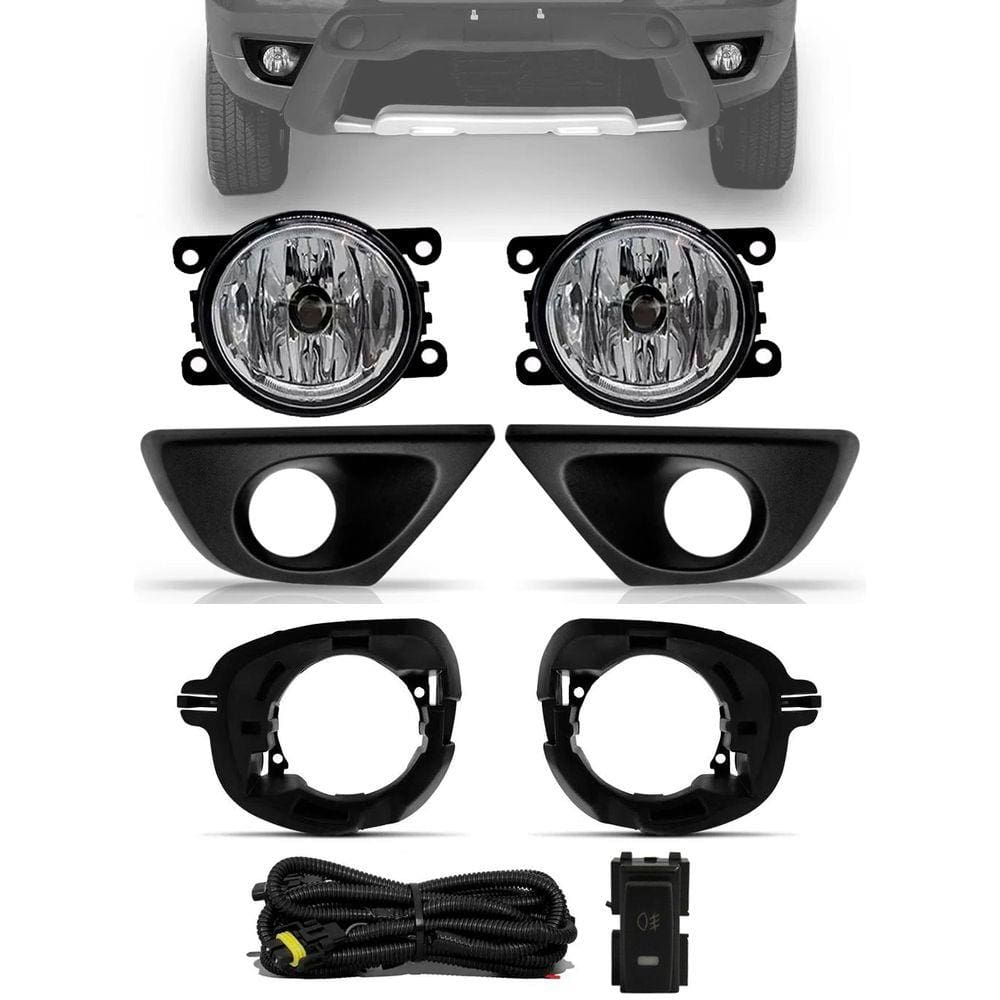 Kit Farol de Milha Renault Oroch + Moldura e Base Para Fixação - Botão Painel