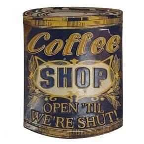 Placa Decorativa em Metal - Coffee Shop Open´Til We´re Shut! - Arredondada com relevo - Vintage