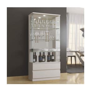 Cristaleira 2 Portas de Vidro 2 Gavetas e 3 Prateleiras de Vidro Diamante Mavaular - Off White - ByMobille