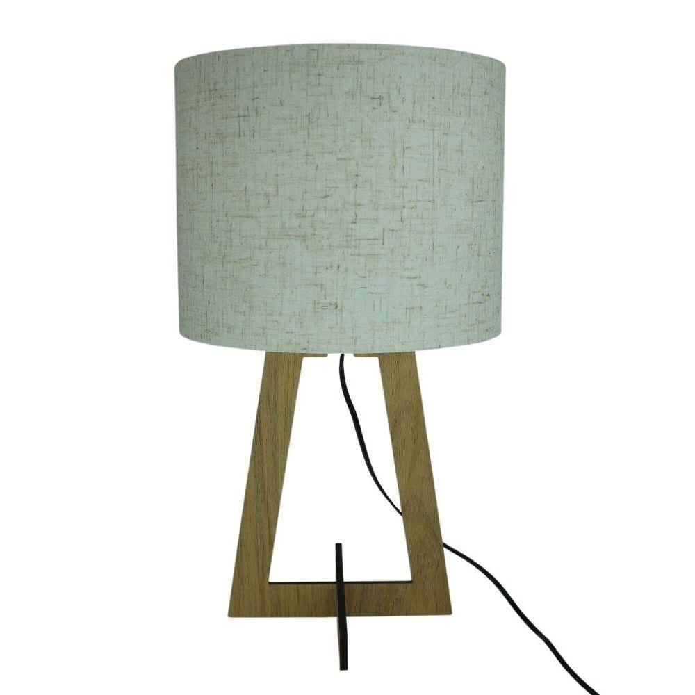 Abajur De Mesa em Madeira Marrom e Cúpula Revestida Linho Bege