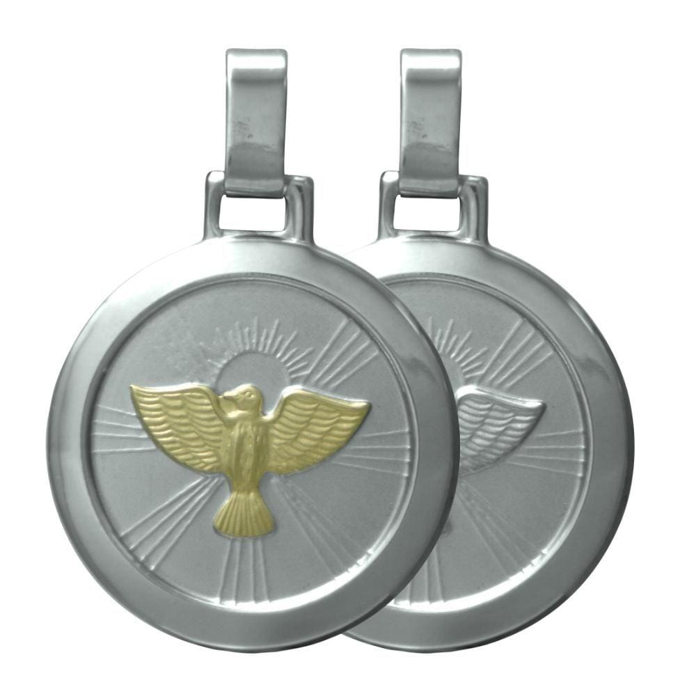 Pingente Aço Espirito Santo Borda Grande com Ouro