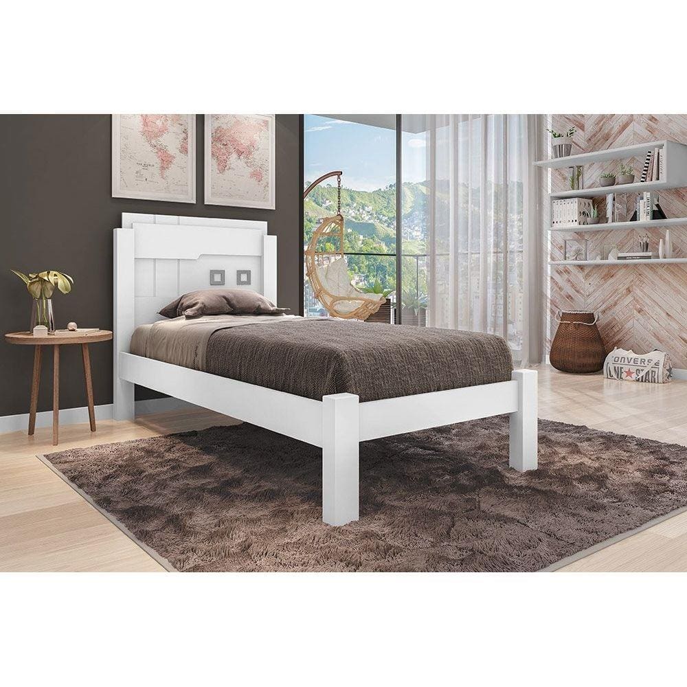 Cama Solteiro Leticia Branco - Framar Móveis