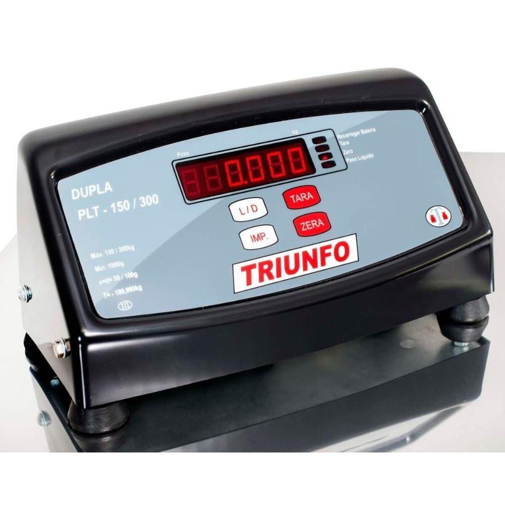 Balança Profissional PLT 150/300kg Slim Tripla Escala Inox Sem Coluna com Bateria Triunfo