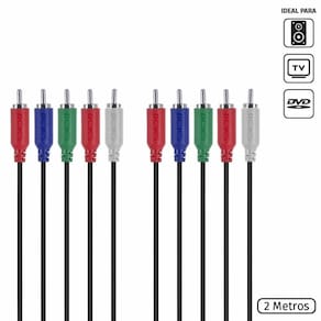 Cabo 5 Rca Macho para 5 Rca Macho Video Componente 2 Metros