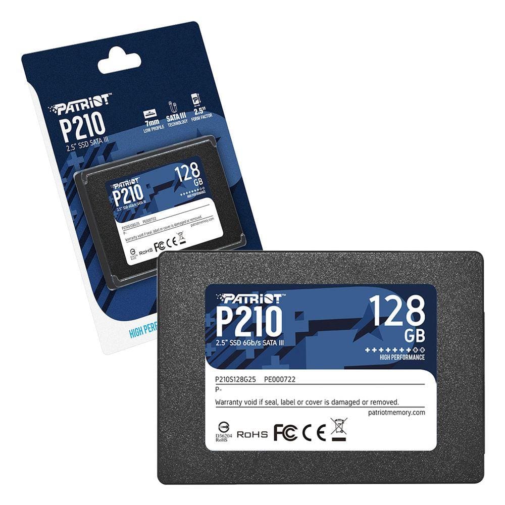HD SSD 128GB Patriot P210, 2.5” Sata III 6Gb/s, Leitura 450 MB/s, Gravação 430 MB/s - P210S128G25