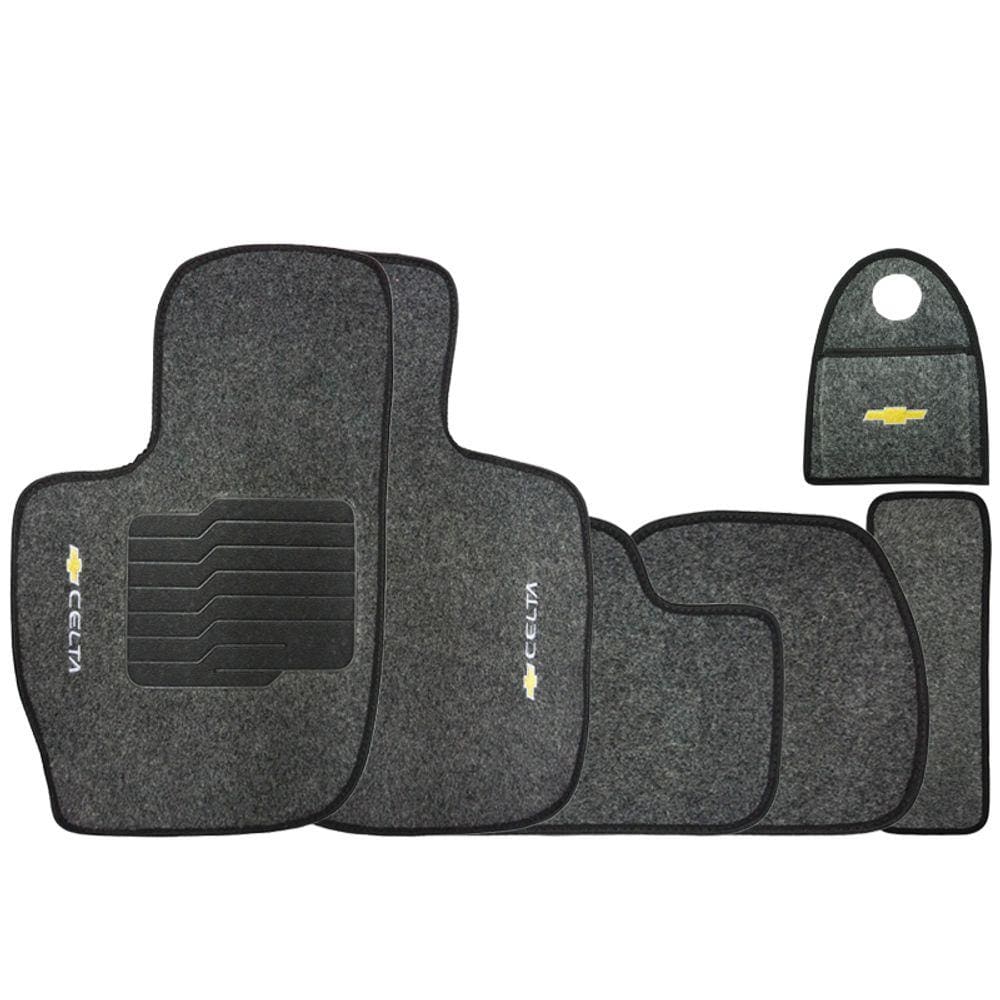 Jogo Tapete Automotivo Carpete + Lixeira Gm Celta 2002 à 2018 Soft Logo Bordado Grafite 6 Peças