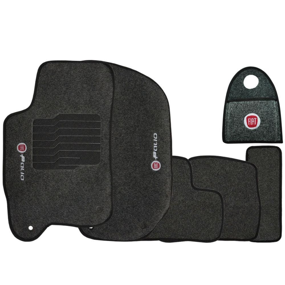 Jogo Tapete Automotivo Carpete + Lixeira Novo Fiat Palio 2012 à 2018 Soft Bordado Grafite 6 Peças