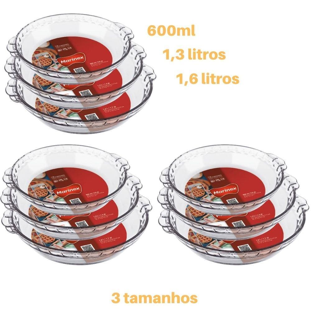 kit 3 Assadeiras 3 tamanho Filetada Vidro Refratário Marinex