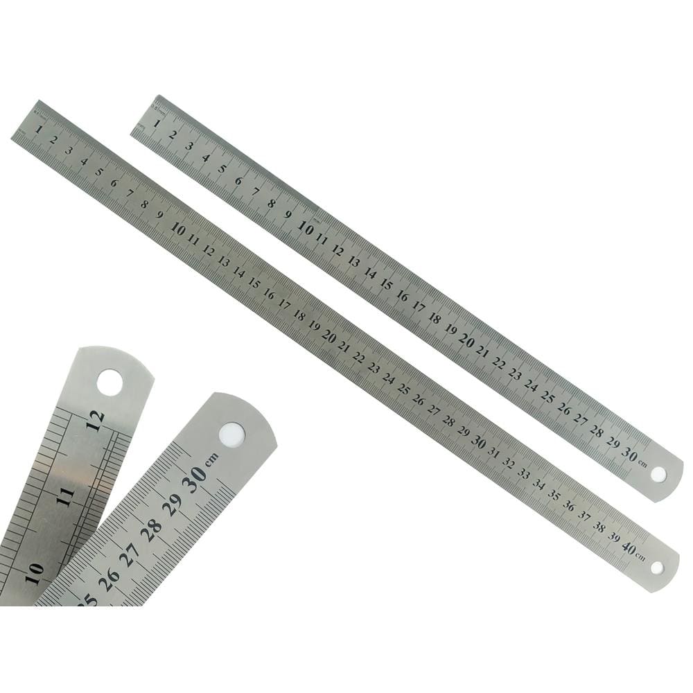 Kit Com 2 Réguas Metal Leve De Aço Inoxidável Tamanho 30 e 40 cm Marcação Baixo Relevo Escolar Escritório Engenheiro