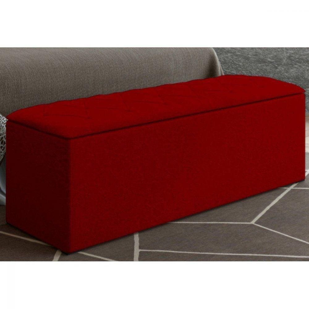 Calçadeira Baú 160Cm Paris Js Móveis Suede Amassado Vermelho