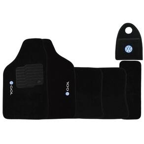 Jogo Tapete Automotivo Carpete + Lixeira Gol G4 2006 à 2014 Soft Logo Bordado Preto 6 Peças