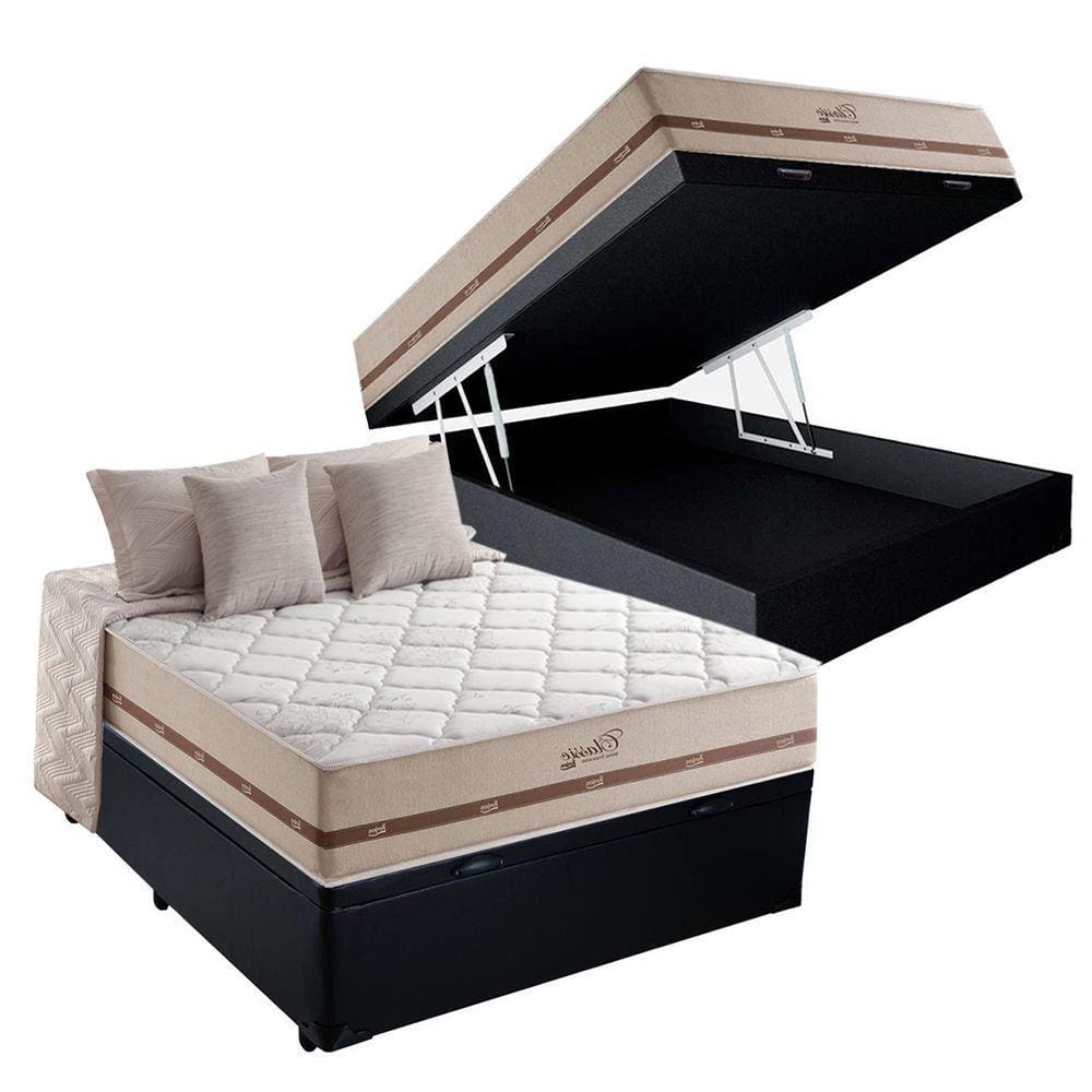 Cama Box Com Baú Casal Preto + Colchão De Molas Ensacadas - Anjos - Classic 22x188x138cm