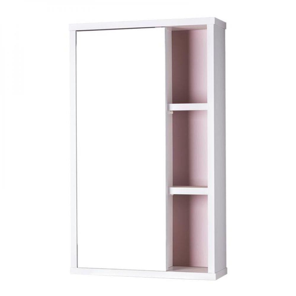 Espelho para Banheiro com Armário Branco e Rosa 69 X 42cm