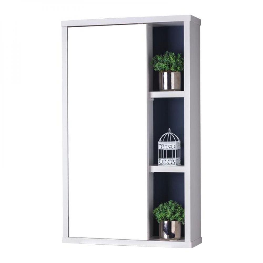 Espelho para Banheiro com Armário Branco e Marinho 69x42cm